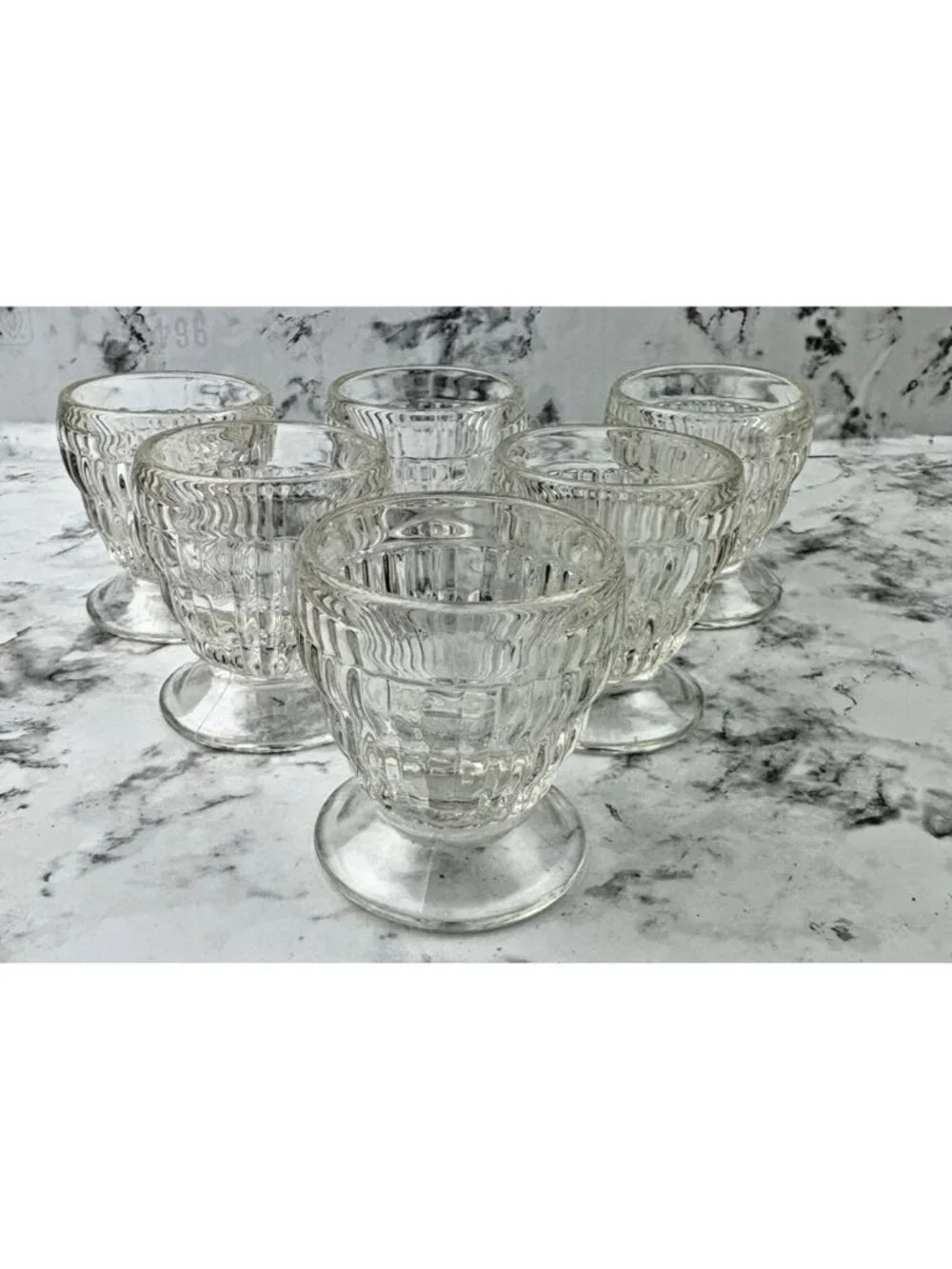 *Jeanette 6 Child’s Pedestal Glass Ice Cream Sundae Cup Egg Codder Vtg 1940-50’s